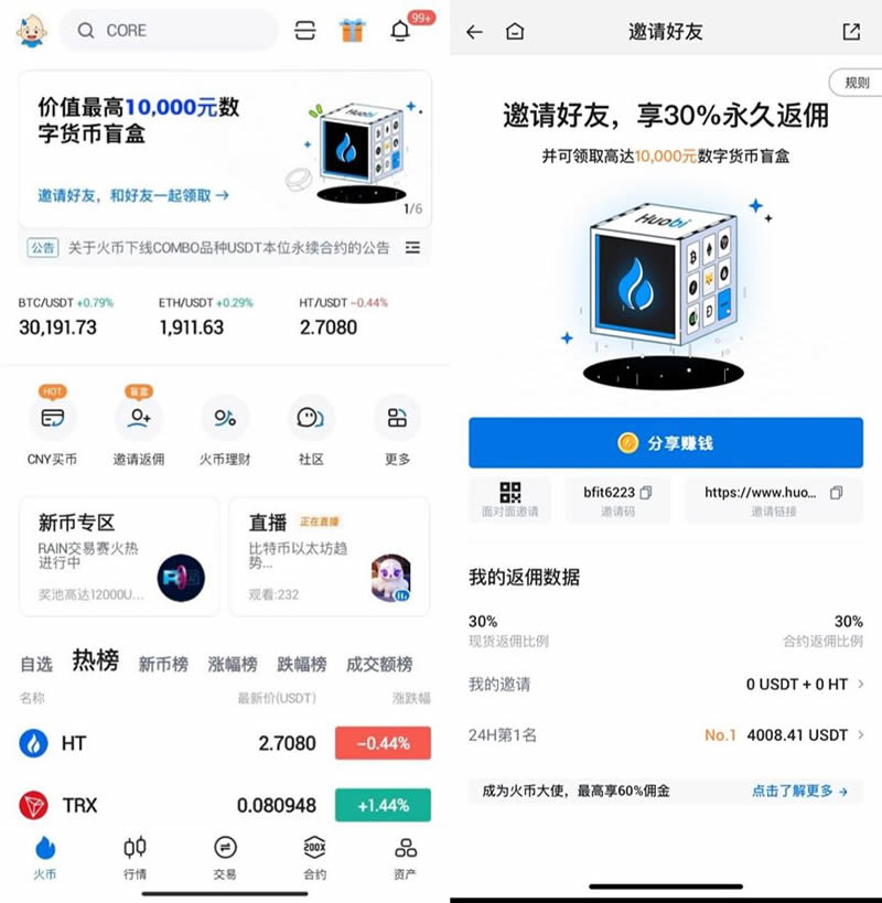 火币邀请返佣教程：如何通过邀请好友注册获得数字货币盲盒奖励